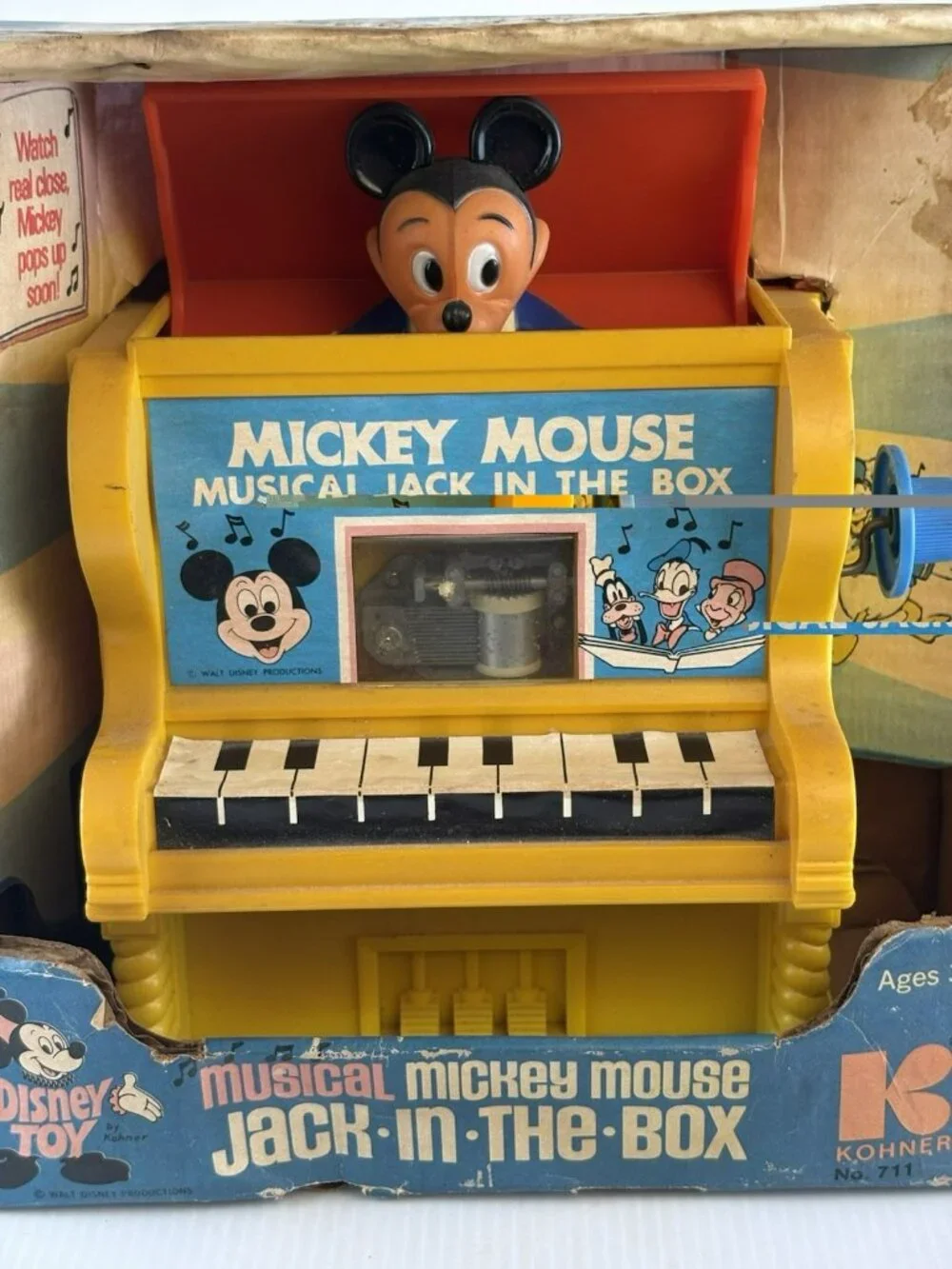IOB Vtg 1973 Musical Mickey Mouse Jack in the Box KOHNER 711 Walt Disney Toy